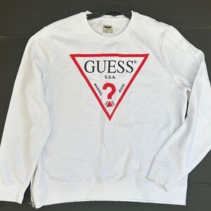 New GUESS Men's White and Red Crewneck Sweater Sz XL